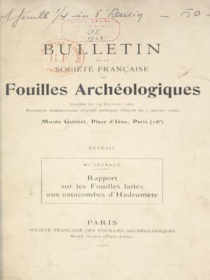 cover image of Rapport sur les Fouilles faites aux catacombes d'Hadrumète